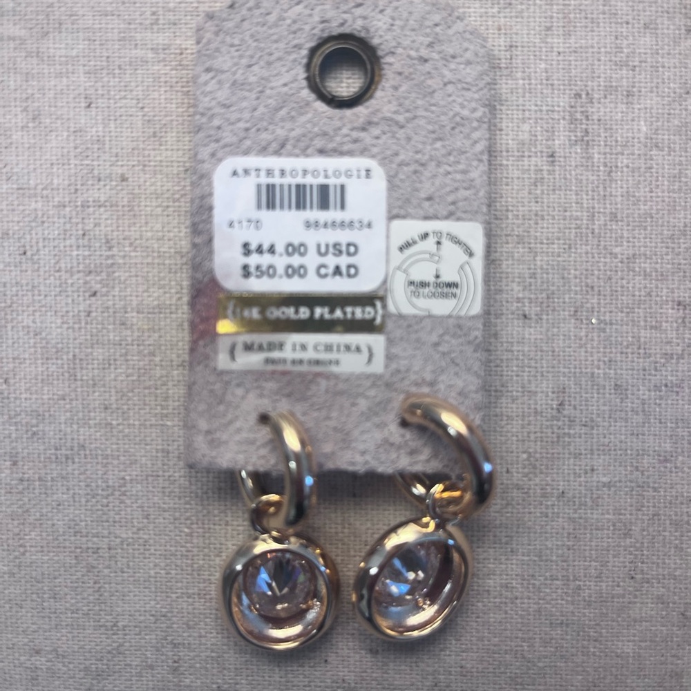 Crystal Bezel Charm Huggie Hoop Earrings - Picture 5 of 6